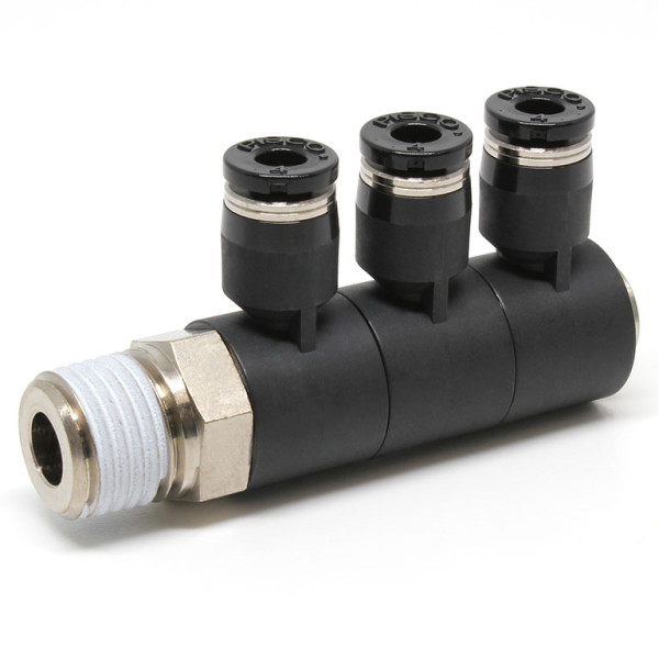 Đầu Nối Nhanh Khí Nén Ba Nhánh Cong 90° Thân Lục Giác Trụ Ren Ngoài Pisco PHT5/32-N2U