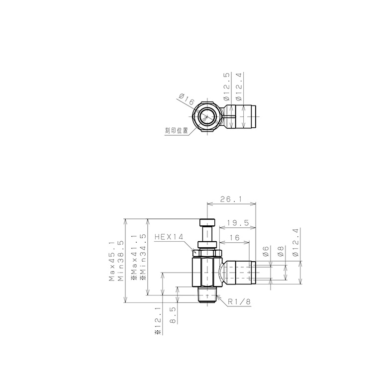 Bản vẽ kỹ thuật Van Tiết Lưu Khí Nén Bằng Đồng Mạ Niken Pisco KJSC6-01A