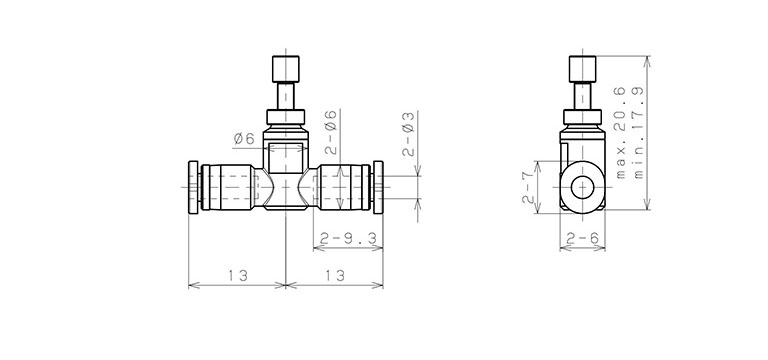 Bản vẽ kỹ thuật Van Tiết Lưu Khí Nén Lưu Lượng Thấp Pisco JSMU3LW-C