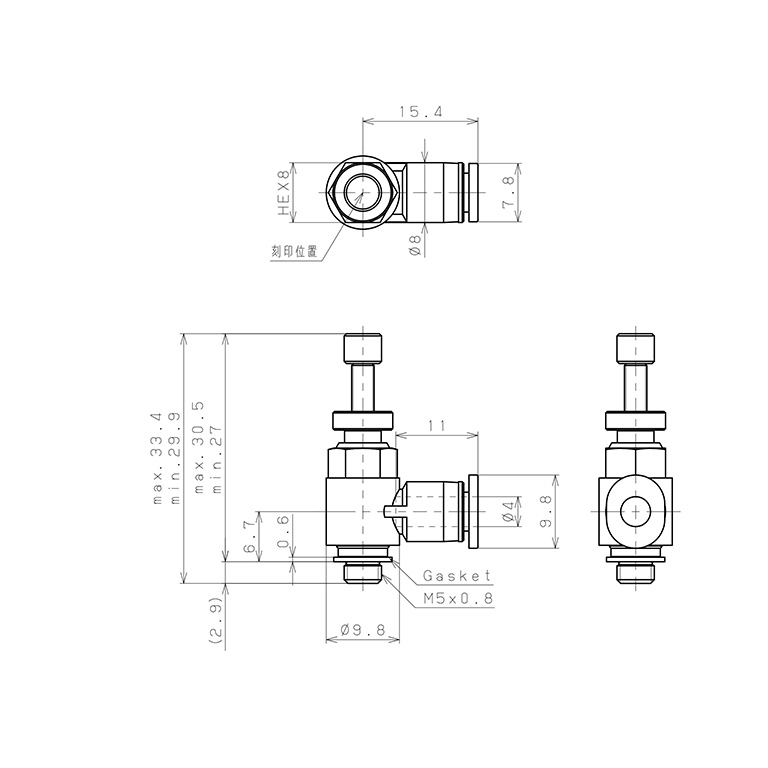 Bản vẽ kỹ thuật Van Tiết Lưu Khí Nén Lưu Lượng Thấp Pisco JSC4-M5ALW