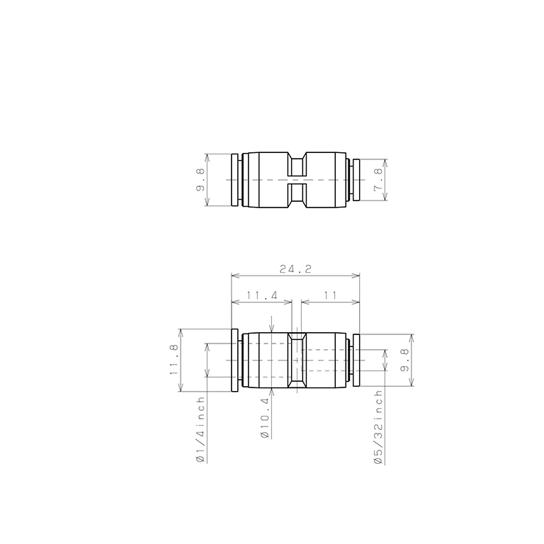 Bản vẽ kỹ thuật Đầu Nối Nhanh Khí Nén Dạng Nối Giẩm Pisco PG1/4-5/32M