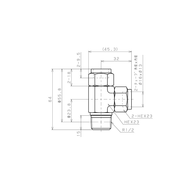 Bản vẽ kỹ thuật Đầu Ngạnh Nối Ống Có Đai Ốc Xiết Dạng Chữ T Ren Ngoài Pisco NSD1613-04
