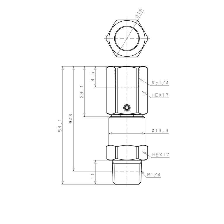 Bản vẽ kỹ thuật Nối Ren Trong Ngoài Thân Lục Giác Có Khớp Xoay Tốc Độ Cao Pisco RHF02-02