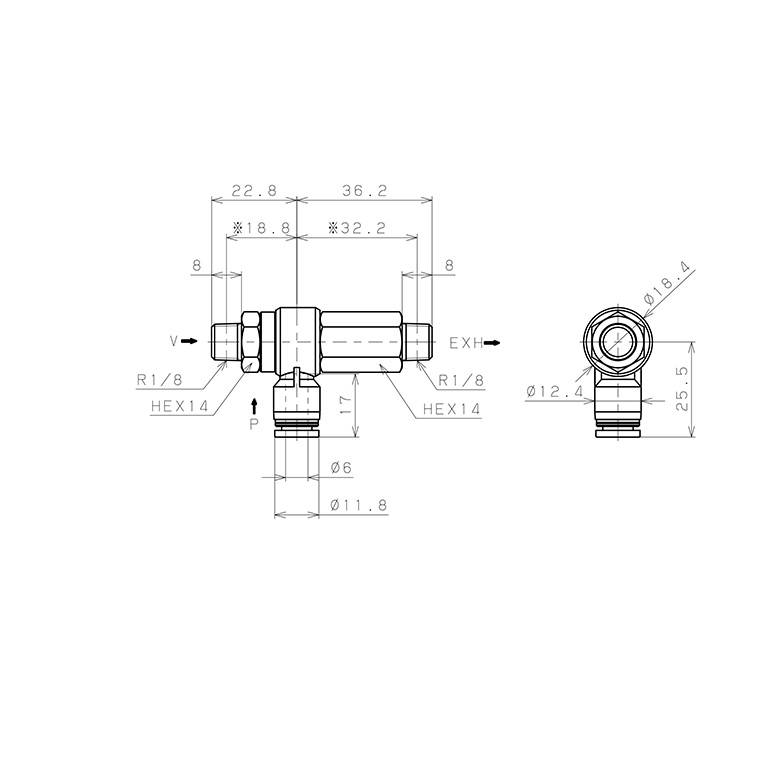 Bản vẽ kỹ thuật Bộ Tạo Chân Không Dòng VRL Pisco VRL50-010601