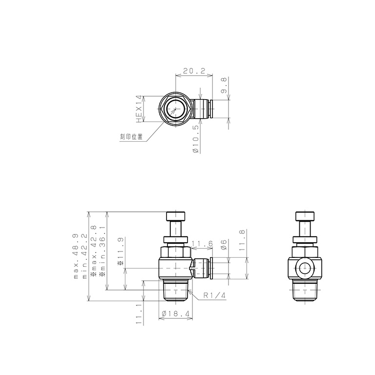 Bản vẽ kỹ thuật Van Tiết Lưu Khí Nén Inox 303 Pisco SJSC6-02A