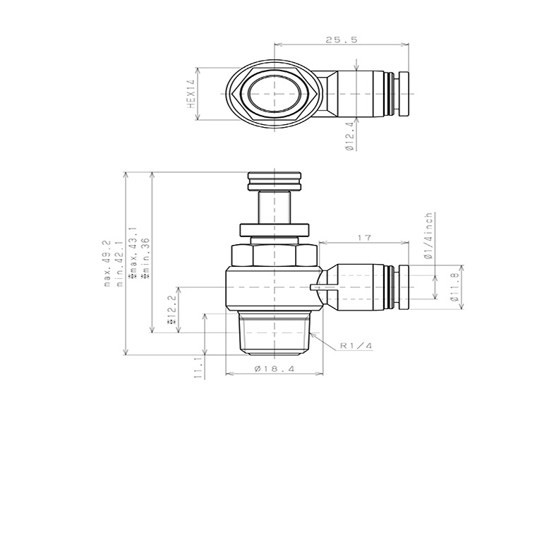 Bản vẽ kỹ thuật Van Tiết Lưu Khí Nén Chân Kim Pisco JNC1/4-02