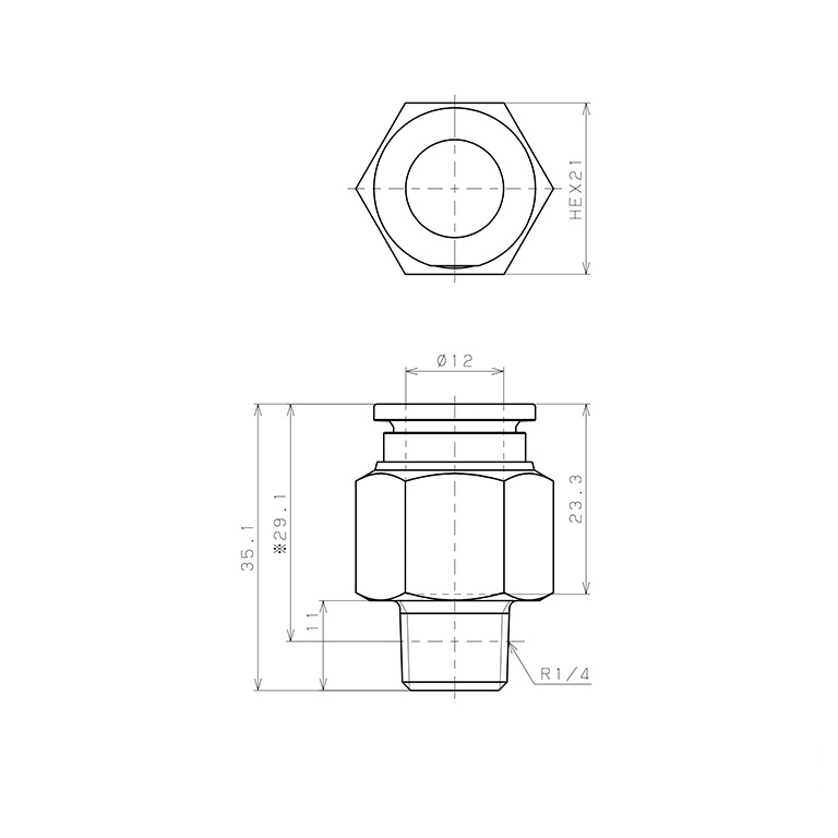 Bản vẽ kỹ thuật Đầu Nối Nhanh Khí Nén Dạng Thẳng Thân Lục Giác Ren Ngoài Pisco SSPC12-02-TP