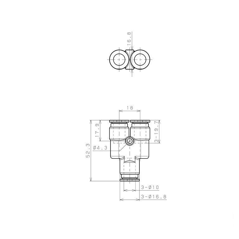 Bản vẽ kỹ thuật Đầu Nối Nhanh Khí Nén Chữ Y Pisco SSPY10-X-C