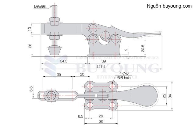 Bản vẽ kỹ thuật Kẹp Định Vị Thép Mạ Kẽm (90KG) Buyoung 009-21F