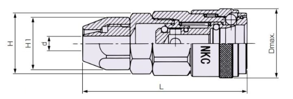 Bản vẽ kỹ thuật Khớp Nối Nhanh Bi Cái - Siết Tán NKC NL-23SB Dây Ø8.5xØ12.5