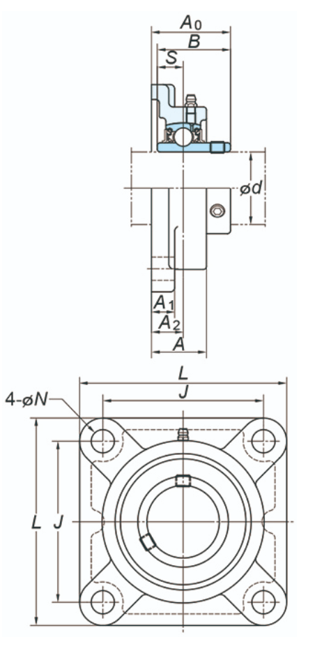 Bản vẽ kỹ thuật Gối Đỡ Vòng Bi KOYO UCF 214 (d70) Mặt Bích Vuông
