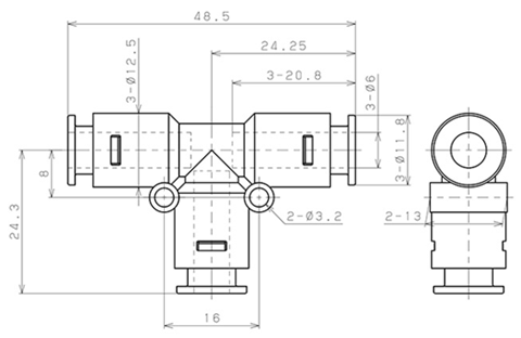 Bản vẽ kỹ thuật Đầu Nối Nhanh Khí Nén Chữ T Pisco APE6-C