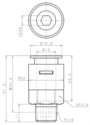 Bản vẽ kỹ thuật Đầu Nối Nhanh Khí Nén Dạng Thẳng Thân Lục Giác Ren Ngoài Pisco APC12-02-E-TP-C