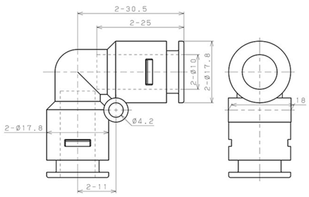 Bản vẽ kỹ thuật Đầu Nối Nhanh Khí Nén Cong 90° Pisco APV10-E