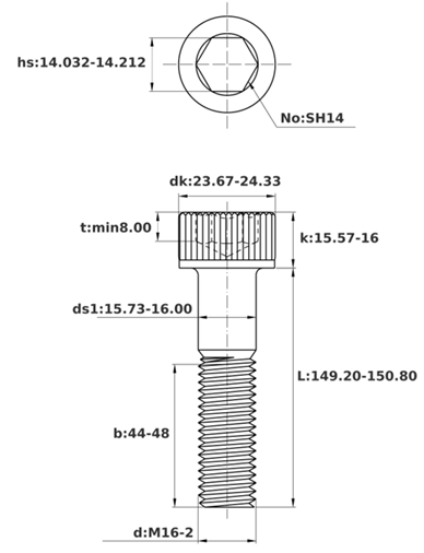 Bản vẽ kỹ thuật Lục Giác Chìm Đầu Trụ Inox 304 DIN912 M16x150 Ren Lửng