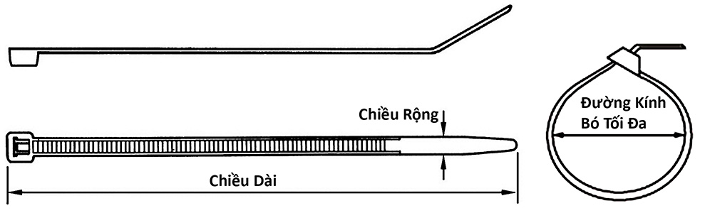 Bản vẽ kỹ thuật Dây Rút Nhựa Chống Tia UV Màu Đen DONG-A 270x6.1mm (50 Sợi/Bịch)