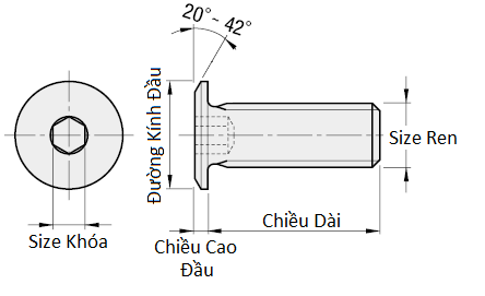 Bản vẽ kỹ thuật Lục Giác Chìm Đầu Cực Mỏng Inox 304 M2x8 (CBSTSR2-8)