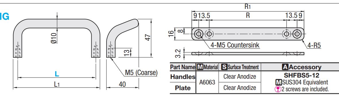 Bản vẽ kỹ thuật Tay Nắm Cửa Chữ U Hợp Kim Nhôm Mạ Anode Phi 10 mm x L 120 mm (UHFNG120)