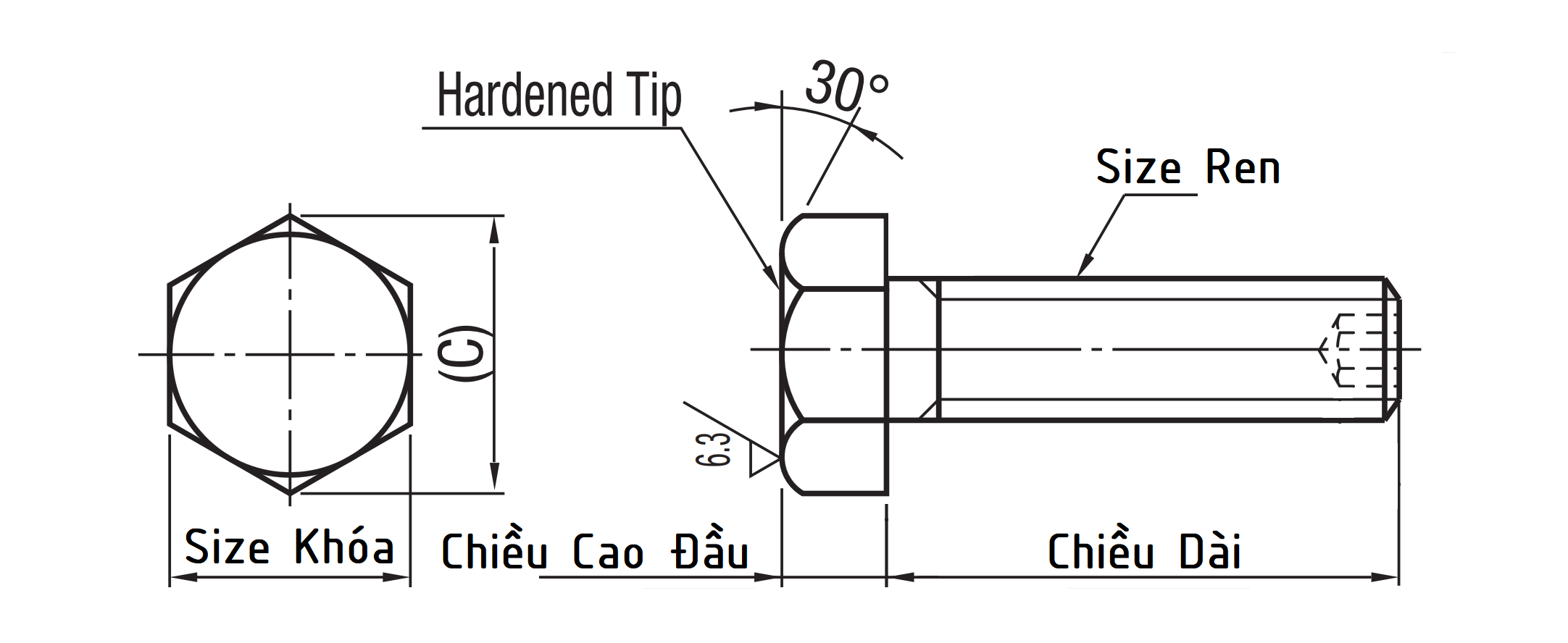 Bản vẽ kỹ thuật Bulong Chặn Thép Đen SCM435 M5x40 STRC5-40 (Type Hex Socket)