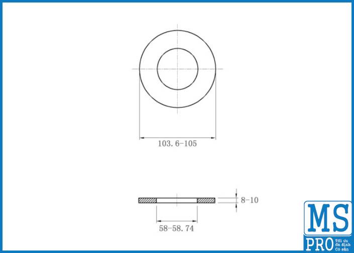 Bản vẽ kỹ thuật Lông Đền Phẳng Inox 304 DIN125 M56
