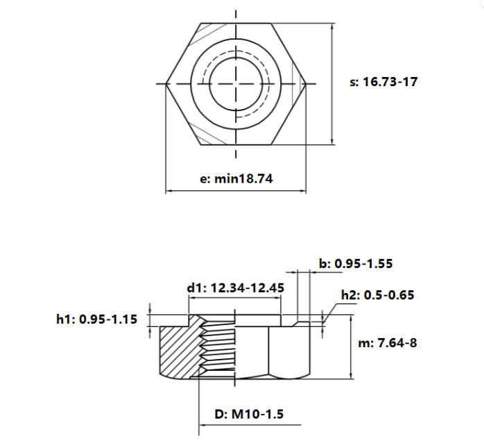 Bản vẽ kỹ thuật Tán Hàn Lục Giác Thép DIN929 M10