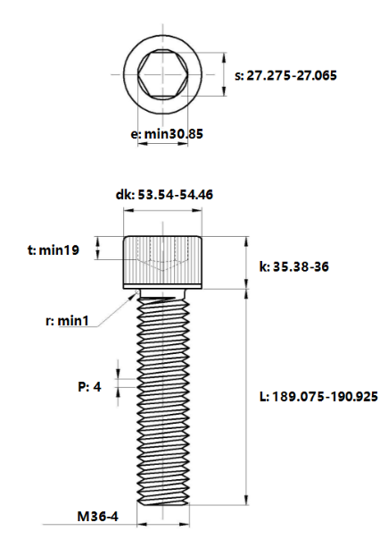 Bản vẽ kỹ thuật Lục Giác Chìm Đầu Trụ Thép Đen 12.9 DIN912 M36x190