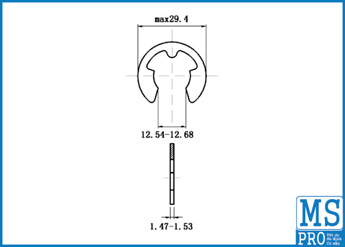 Bản vẽ kỹ thuật Phe Gài Trục Chữ E Thép DIN6799 D15
