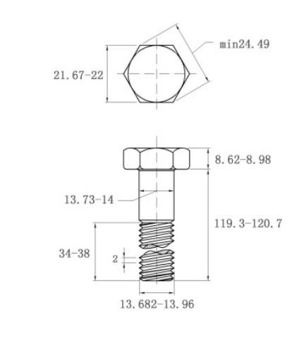 Bản vẽ kỹ thuật Bulong Mạ Kẽm Trắng Cr3+ 8.8 DIN931 M14x120 Ren Lửng
