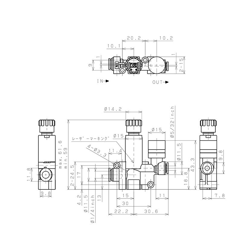 Bản vẽ kỹ thuật Van Chỉnh Áp Suất Khí Nén Loại Khóa Đẩy Pisco RVUMP1/4-5/32