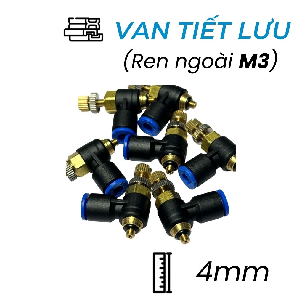 Van Tiết Lưu Khí Nén Ø4mm - Ren Ngoài M3 CDC MSC 04M3 (Màu Đen)
