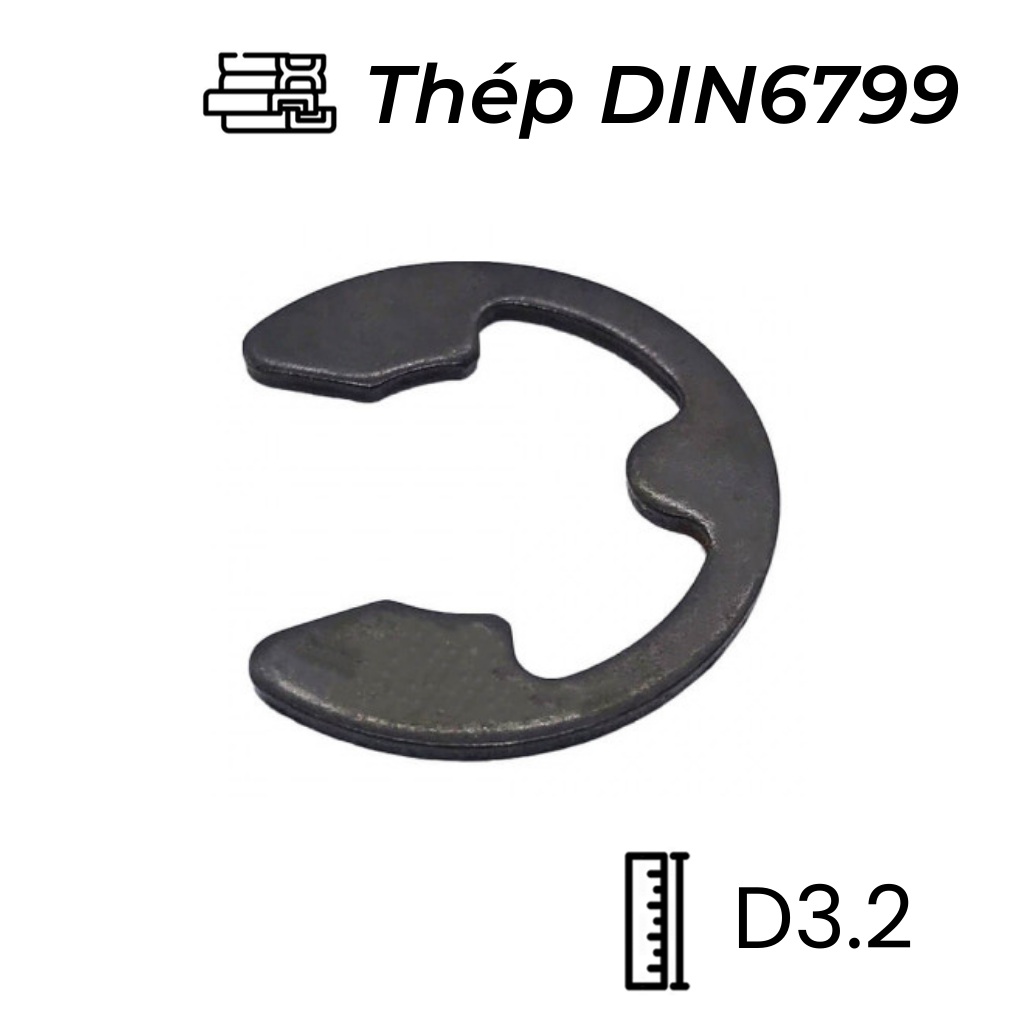 Phe Gài Trục Chữ E Thép DIN6799 D3.2 (10Cái/Bịch)