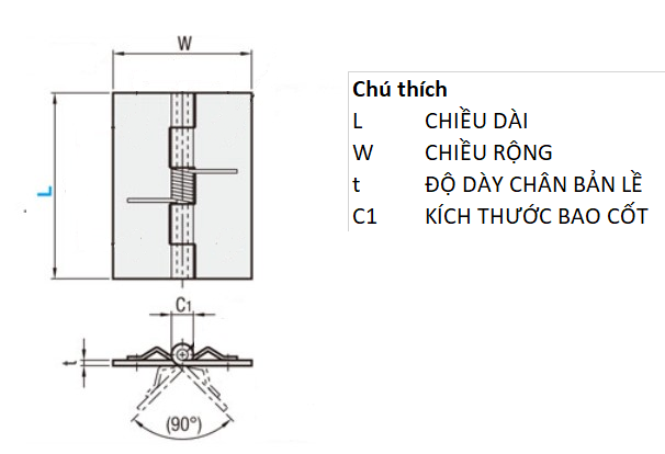 Bản vẽ kỹ thuật Bản Lề Lò Xo Inox 304 Đánh Bóng (HHSP20) L 20 mm
