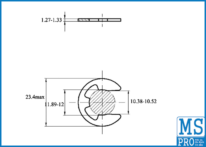 Bản vẽ kỹ thuật Phe Gài Trục Chữ E Thép DIN6799 D12