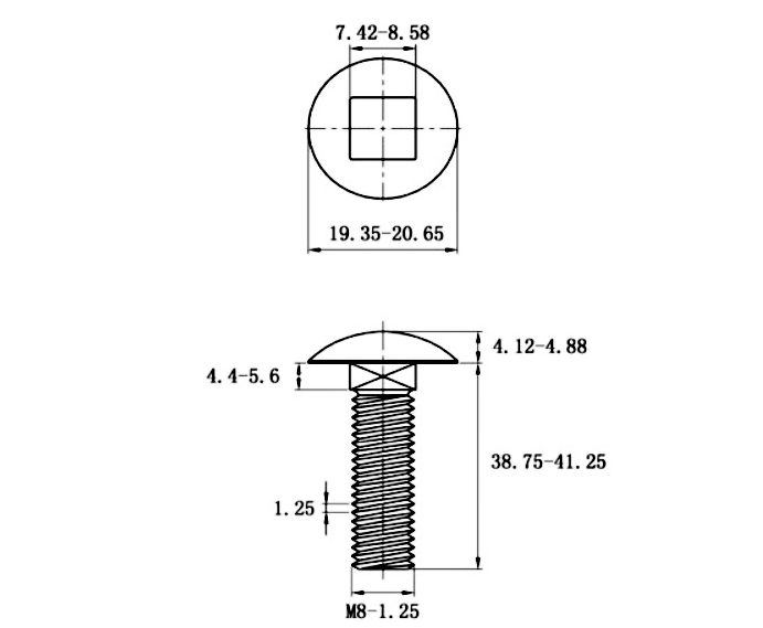 Bản vẽ kỹ thuật Bulong Cổ Vuông Inox 316 DIN603 M8x40