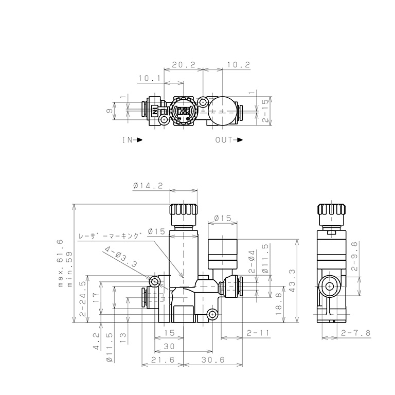 Bản vẽ kỹ thuật Van Chỉnh Áp Suất Khí Nén Loại Khóa Đẩy Pisco RVUMP4-4