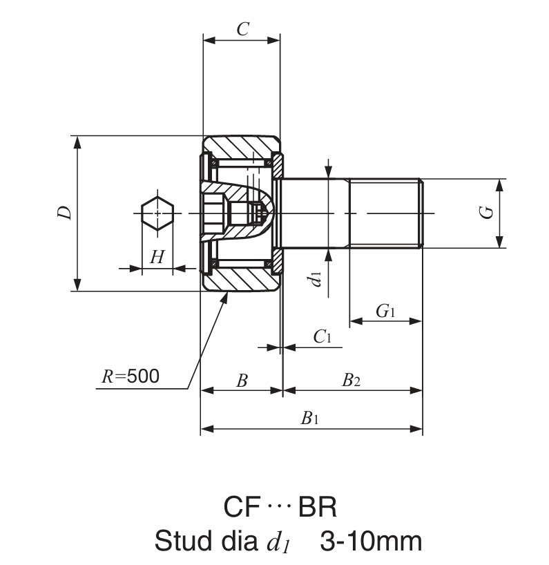 Bản vẽ kỹ thuật Vòng Bi Cam 10x22x12 mm IKO CF 10 BR