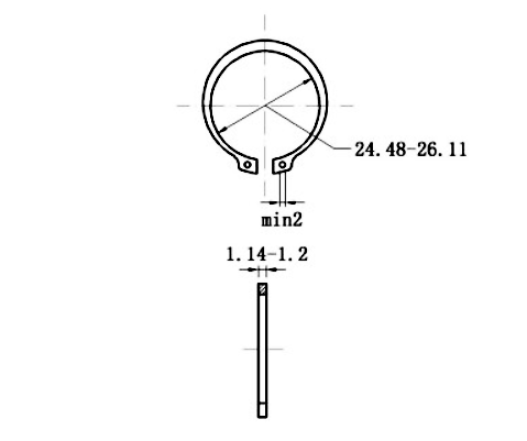 Bản vẽ kỹ thuật Phe Gài Trục Thép 65Mn DIN471 D27x1.2