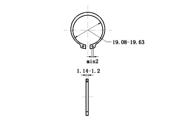 Bản vẽ kỹ thuật Phe Gài Trục Thép 65Mn DIN471 D21x1.2 (10Cái/Bịch)
