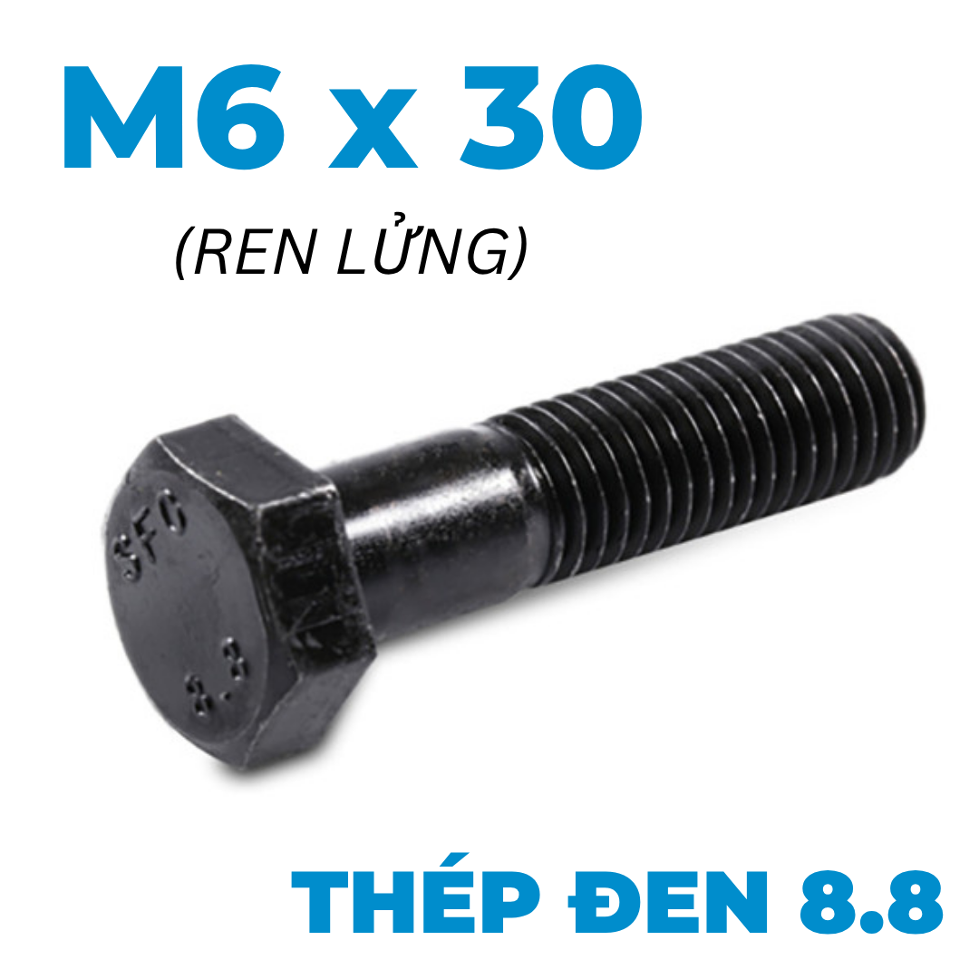 Bulong Thép Đen 8.8 DIN931 M6x30 Ren Lửng