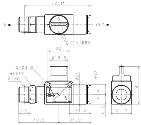 Bản vẽ kỹ thuật Van Tay Khí Nén Pisco HV03-12W