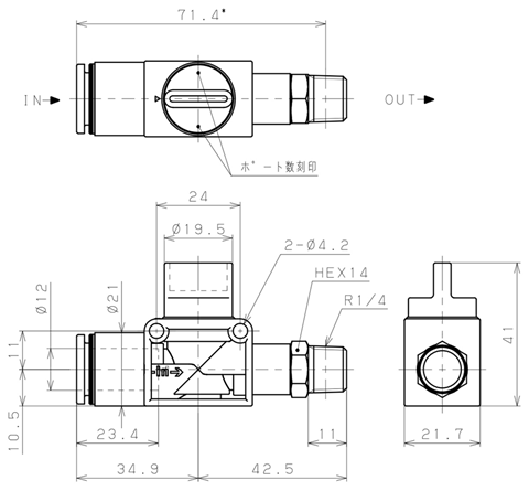 Bản vẽ kỹ thuật Van Tay Khí Nén Pisco HV12-02-2W