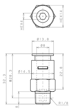 Bản vẽ kỹ thuật Đầu Nối Nhanh Khí Nén Dạng Thẳng Thân Lục Giác Ren Ngoài Pisco APC8-01-E-C