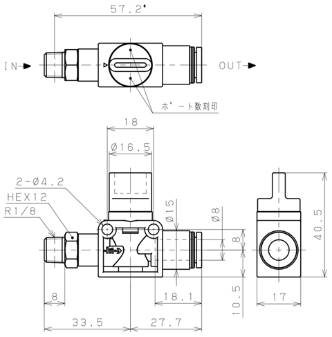 Bản vẽ kỹ thuật Van Tay Khí Nén Pisco HV01-8