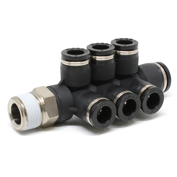Đầu Nối Nhanh Khí Nén Dạng Chữ T Sáu Nhánh Ren Ngoài Pisco PKVD10-8-03-C