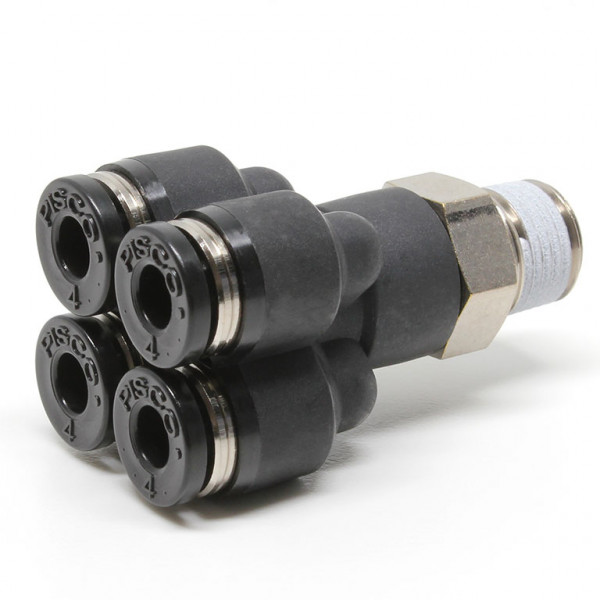 Đầu Nối Nhanh Khí Nén Dạng Chữ Y Bốn Nhánh Ren Ngoài Pisco PRX4-01W