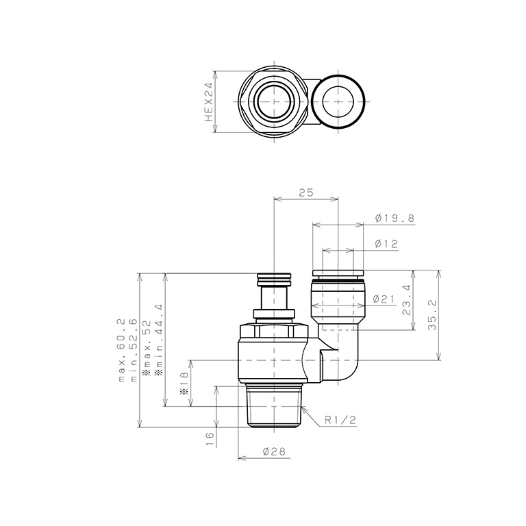 Bản vẽ kỹ thuật Van Tiết Lưu Khí Nén Chân Kim Pisco JNS12-04W-C