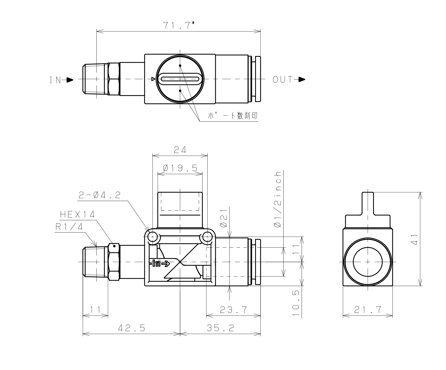 Bản vẽ kỹ thuật Van Tay Khí Nén Pisco HV02-1/2-2
