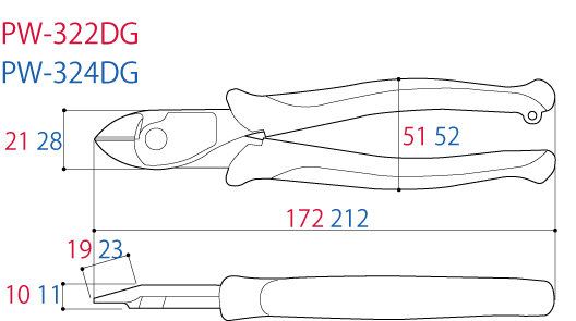 Bản vẽ kỹ thuật Kìm Cắt Dây Cứng Tác Động Mạnh 212mm Tsunoda PW-324DG