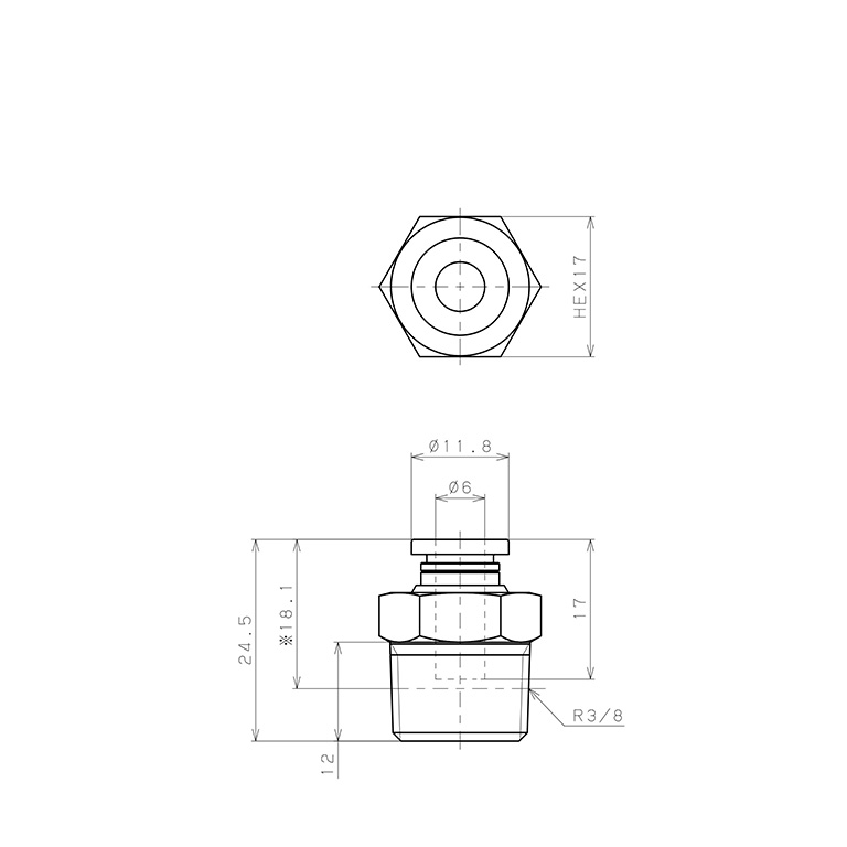 Bản vẽ kỹ thuật Đầu Nối Nhanh Khí Nén Dạng Thẳng Thân Lục Giác Ren Ngoài Pisco PC6-03EG