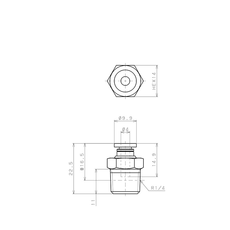 Bản vẽ kỹ thuật Đầu Nối Nhanh Khí Nén Dạng Thẳng Thân Lục Giác Ren Ngoài Pisco PC4-02EG